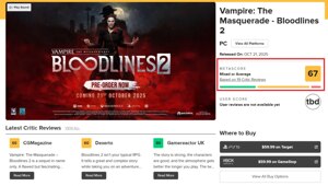 Vampire The Masquerade – Bloodlines 2 провалилась — игра собрала всего 67/100 на Metacritic и 66/100 на OpenCritic
